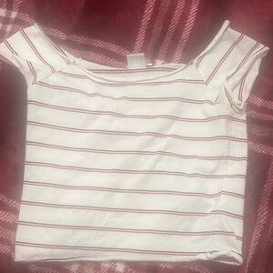 SHEIN White and Red Striped Off-Shoulder Top